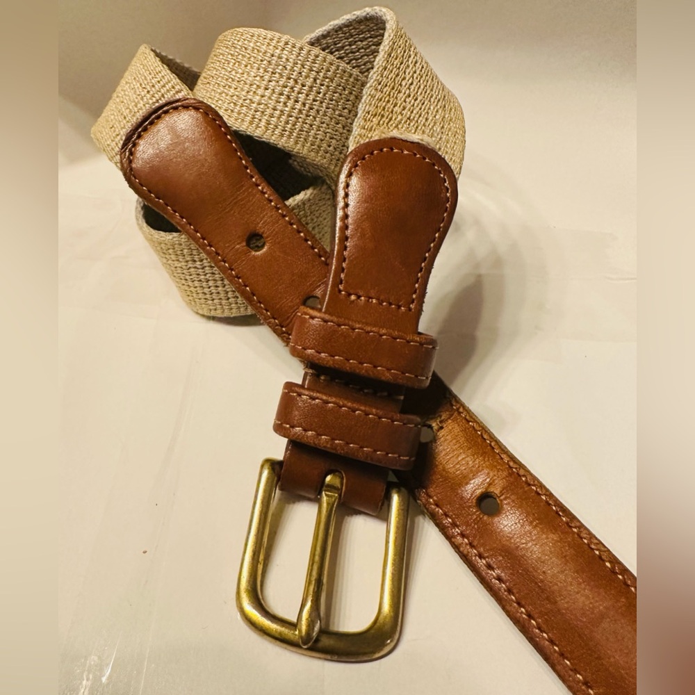 Vintage COACH linen & Leather Belt – Brass Buckle